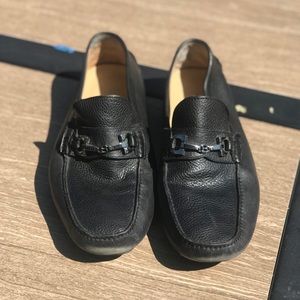 Bally black dress loafers with silver strap